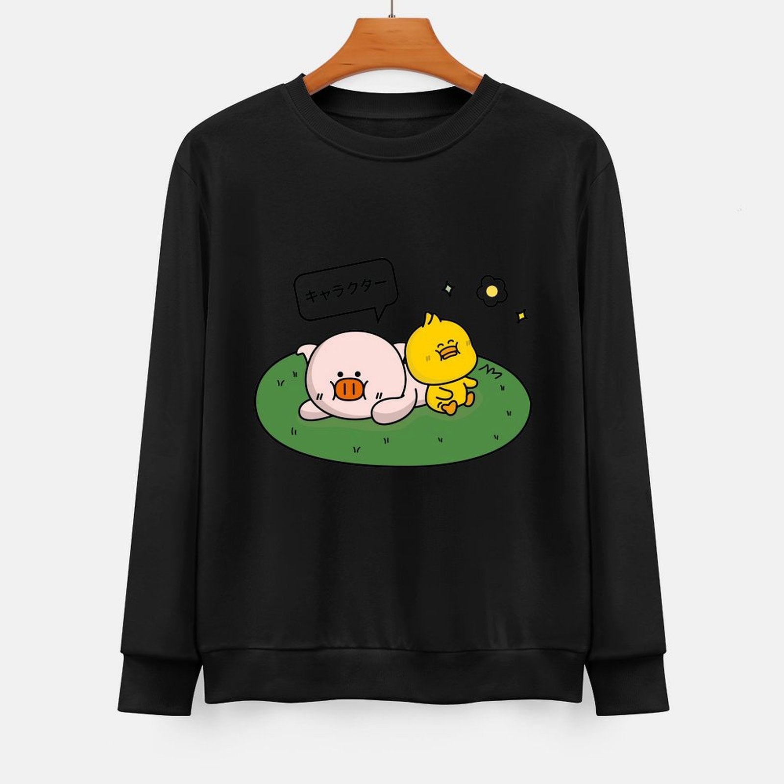 Front Patterned Long Sleeve TopCrewneck Smooth Feel